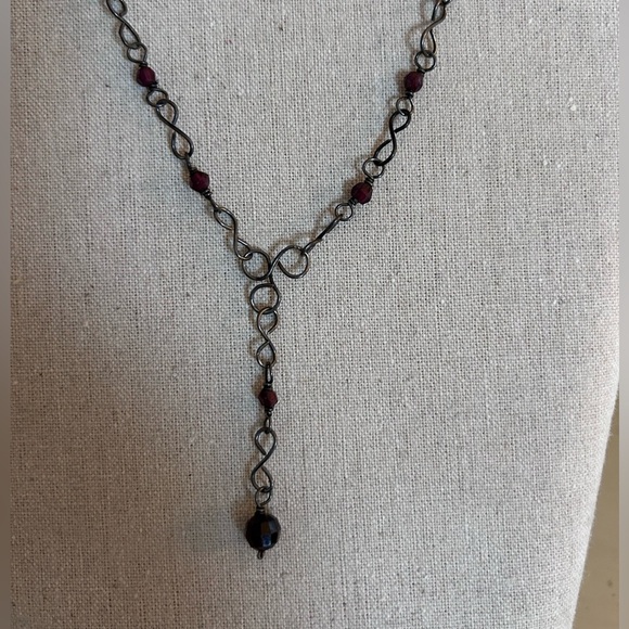 Lavalier Vintage 90's Necklace Semi precious garnet stones - Picture 2 of 5